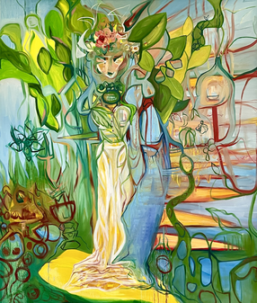 Entre Frida y Guadalupe, oil on canvas, 72 x 60, 2021